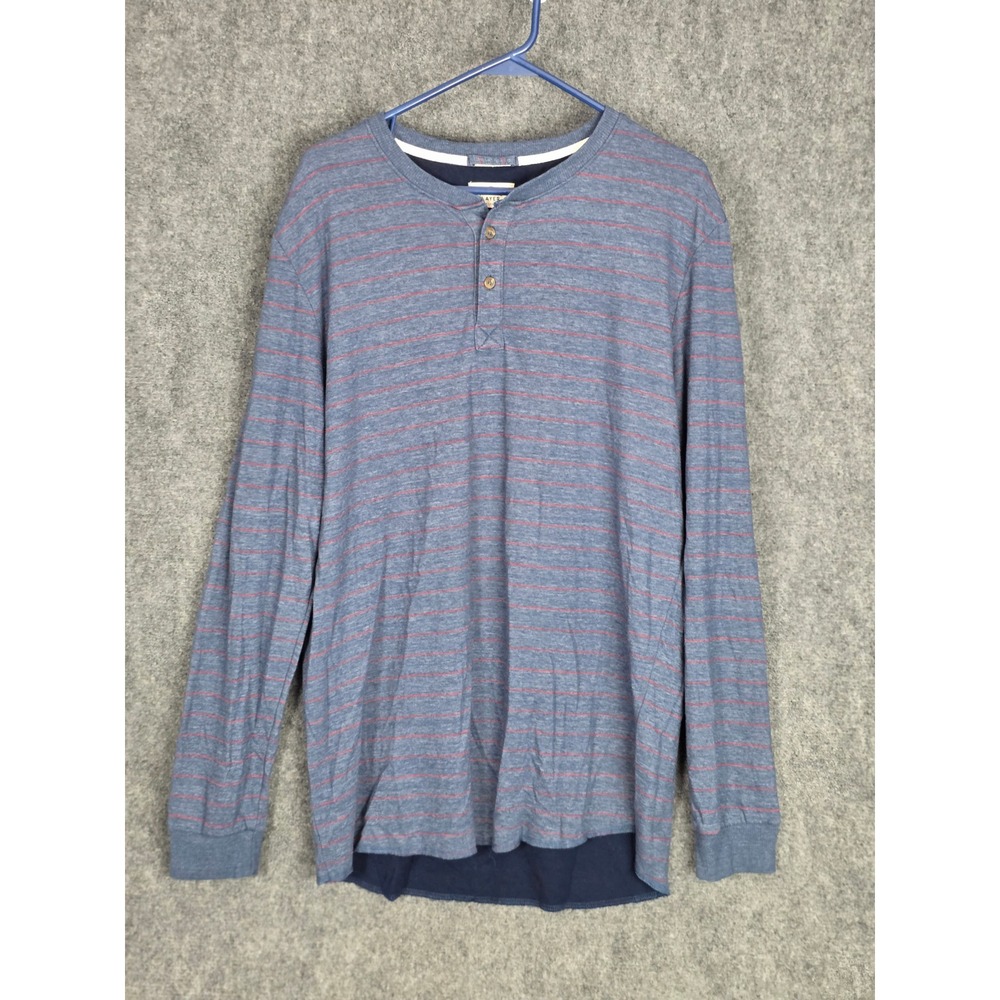 Marine Layer Mens Long Sleeve Striped Henley Shirt‎ Blue Red Men XL Casual Comfy